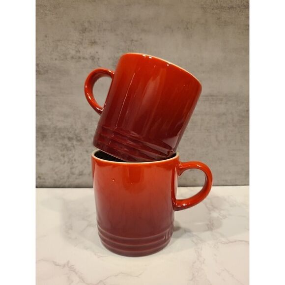 Le Creuset Stoneware Coffee Mugs 350ml Shiny Cerise Red Ombre Tea, Set of 2 NWT - Picture 9 of 9
